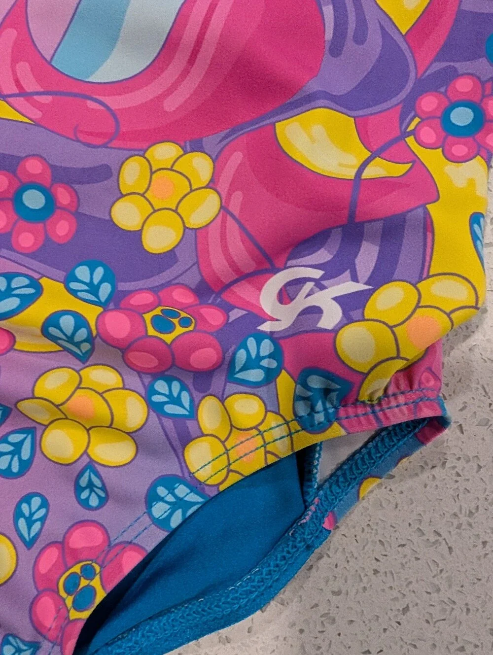ADORABLE GK ELITE Small Gymnastics Dance Leotard Neon Pink Yellow FLORAL Unicorn
